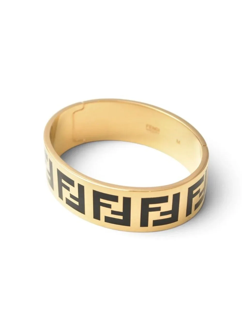 Fendi Bangle Bracelet FF Logo Black Gold Metal